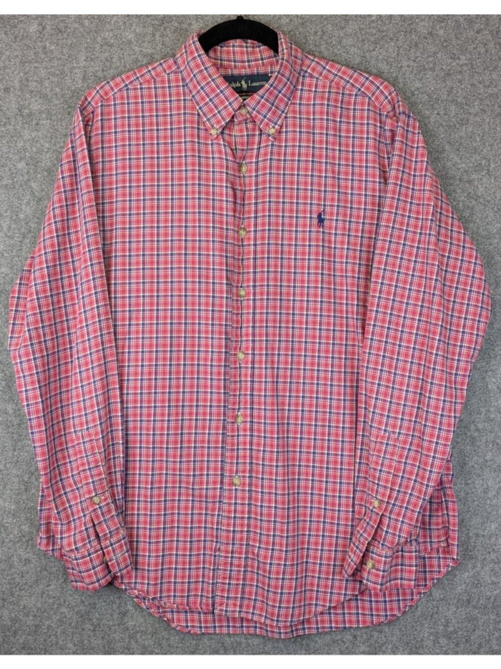Ralph Lauren Mens Large Classic Fit Plaid Shirt Blue Red White Plaid Button Down